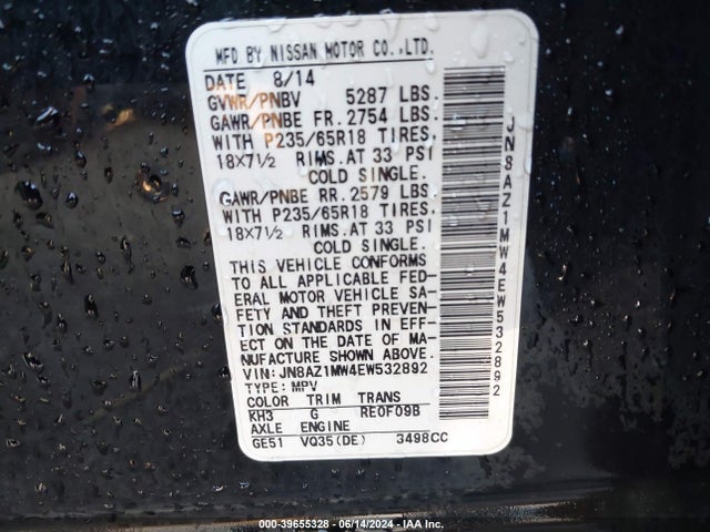 Nissan MURANO SL 2014 JN8AZ1MW4EW532892 Image 9