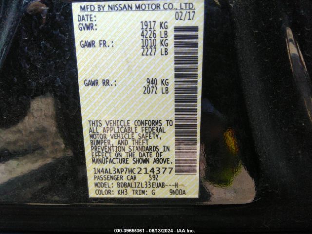 1N4AL3AP7HC214377 Nissan Altima 2.5 Sv