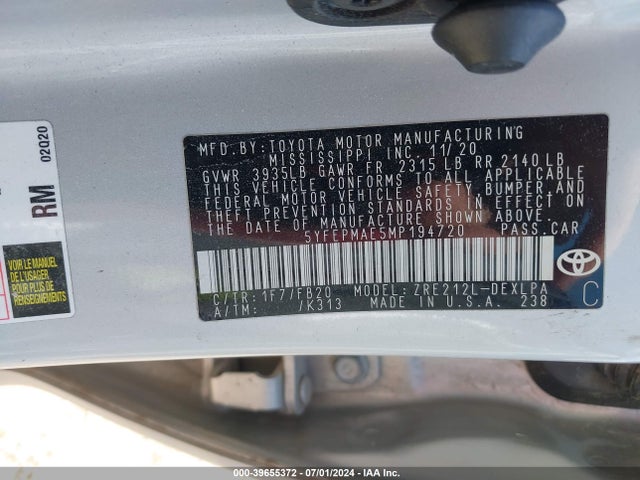 Toyota COROLLA LE 2021 5YFEPMAE5MP194720 Image 9