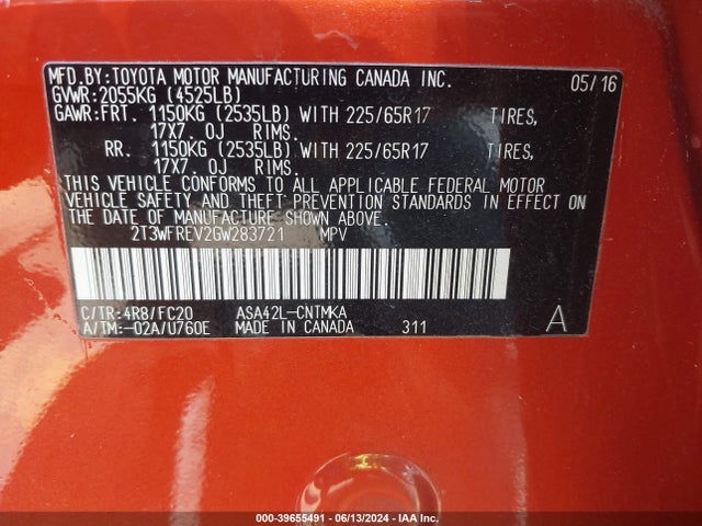 Toyota Rav4 Xle 2016 2T3WFREV2GW283721 Image 9