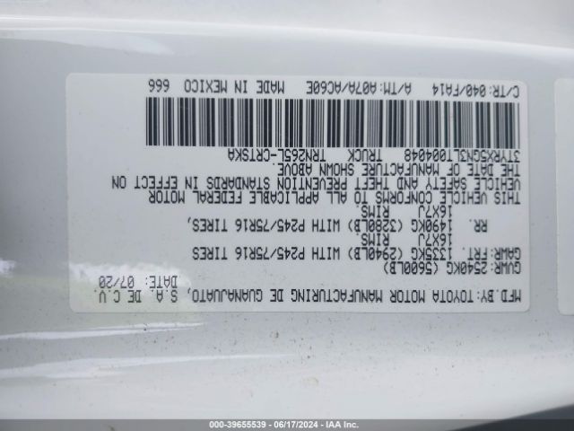 3TYRX5GN3LT004048 Toyota Tacoma Sr