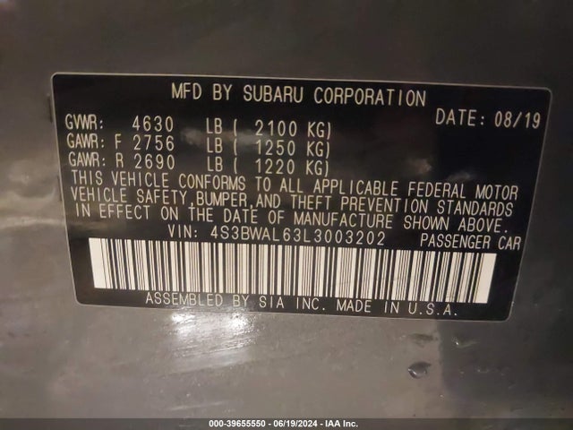 4S3BWAL63L3003202 Subaru Legacy Limited