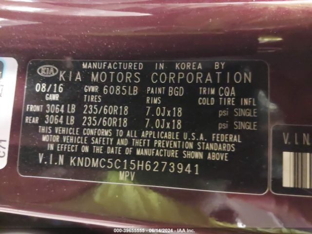 KNDMC5C15H6273941 KIA SEDONA EX