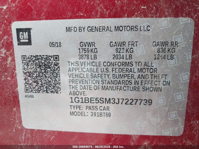 Chevrolet Cruze Lt Auto 2018 1G1BE5SM3J7227739 Image 9
