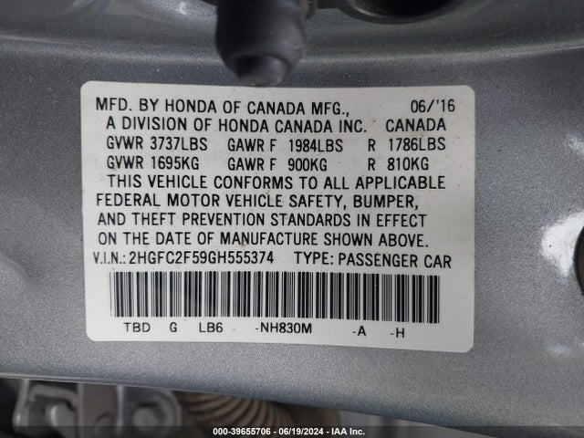 Honda Civic Lx 2016 2HGFC2F59GH555374 Image 9
