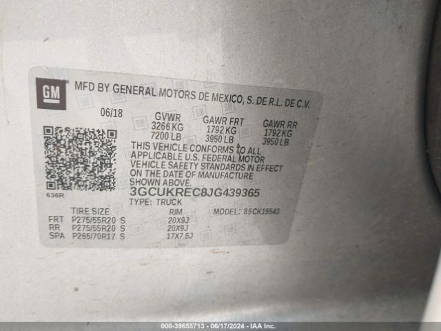 3GCUKREC8JG439365 Chevrolet Silverado 1500 2lt