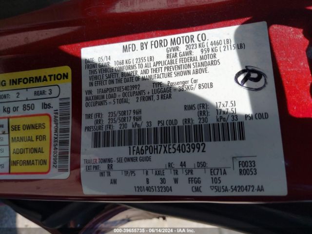 1FA6P0H7XE5403992 Ford FUSION SE