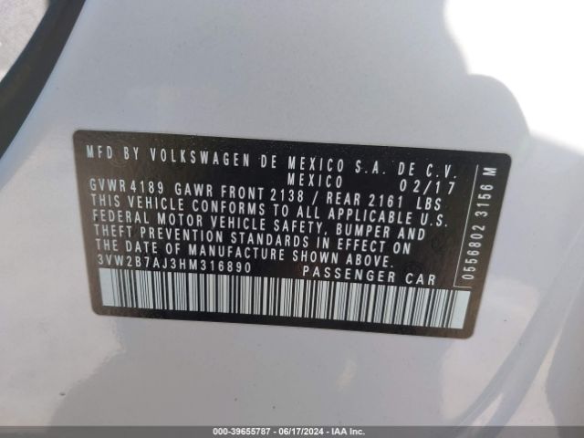3VW2B7AJ3HM316890 Volkswagen Jetta 1.4t S
