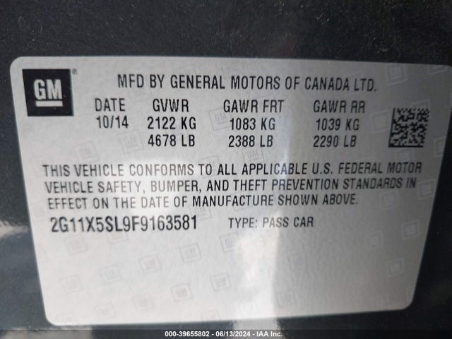 Chevrolet Impala 1fl 2015 2G11X5SL9F9163581 Image 9