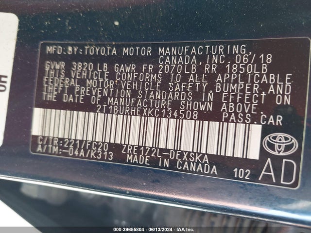 Toyota COROLLA SE 2019 2T1BURHEXKC134508 Image 9