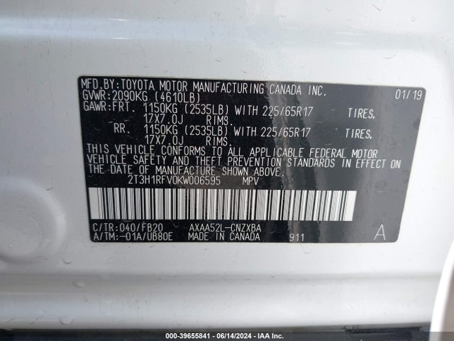 Toyota RAV4 LE 2019 2T3H1RFV0KW006595 Image 9