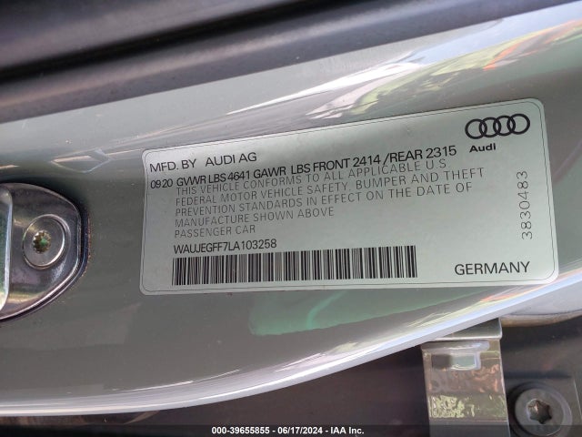 WAUJEGFF7LA103258 Audi A3 Premium Plus 45 Tfsi S Line Quattro S Tronic