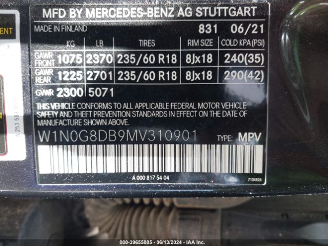 W1N0G8DB9MV310901 Mercedes-Benz Glc 300 Suv