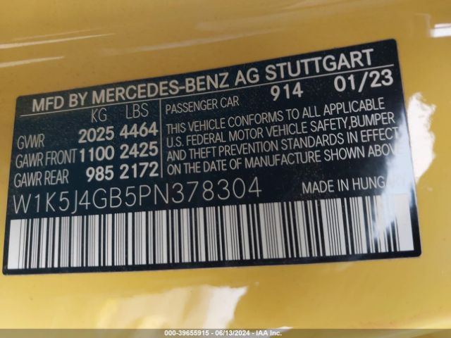 W1K5J4GB5PN378304 Mercedes-Benz Cla 250 Coupe