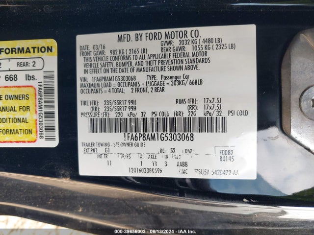 Ford Mustang V6 2016 1FA6P8AM1G5303068 Image 9