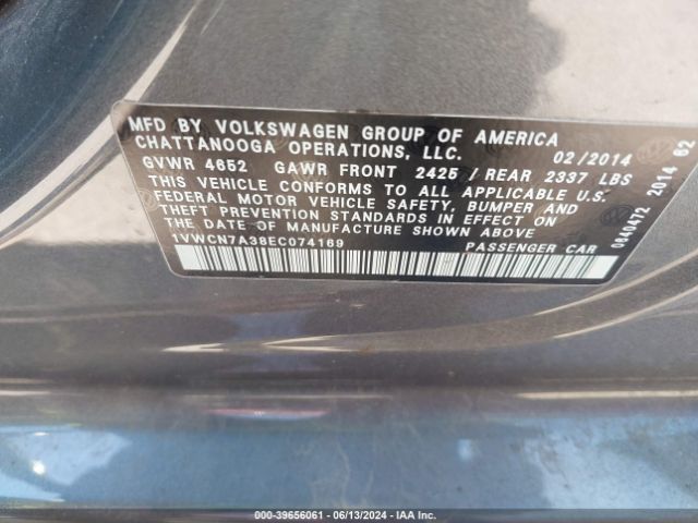 1VWCN7A38EC074169 Volkswagen Passat 2.0l Tdi Sel Premium