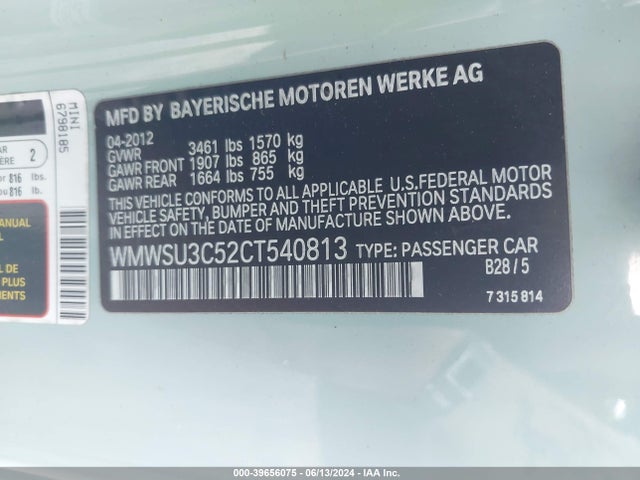 2012 MINI COOPER WMWSU3C52CT540813 Photo 8