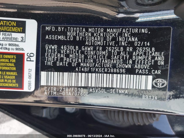 Toyota CAMRY LE 2014 4T4BF1FK6ER388696 Image 9