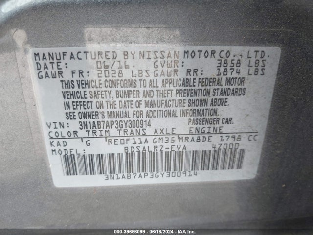 Nissan SENTRA SR 2016 3N1AB7AP3GY300914 Image 9