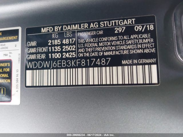 WDDWJ6EB3KF817487 Mercedes-Benz Amg C 43 4matic