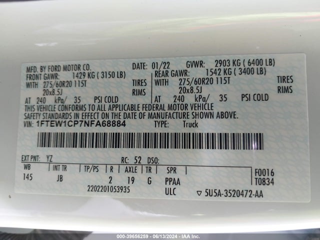 Ford F-150 Xl 2022 1FTEW1CP7NFA68884 Image 9