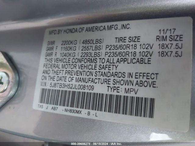 5J8TB3H52JL008109 Acura Rdx Technology   Acurawatch Plus Packages/technology Package