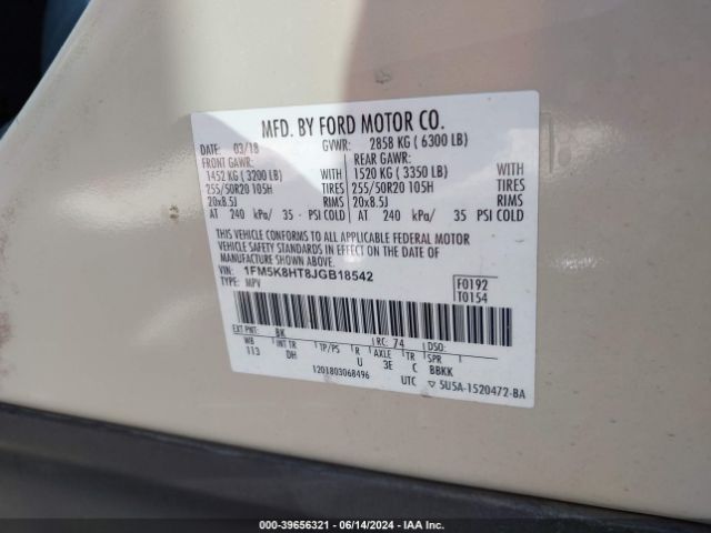 1FM5K8HT8JGB18542 Ford Explorer Platinum