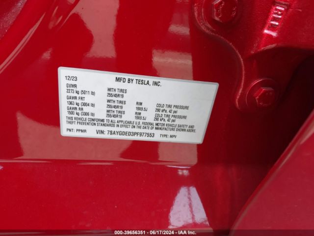 7SAYGDED3PF977553 Tesla Model Y Rwd