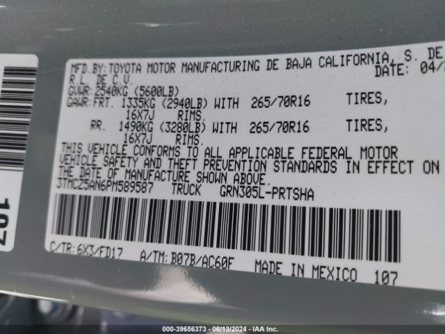 3TMCZ5AN6PM589587 Toyota Tacoma Trd Off Road