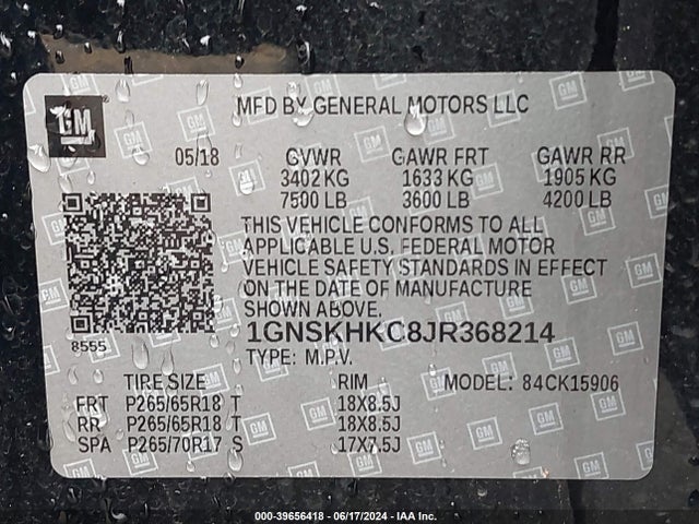 Chevrolet Suburban Lt 2018 1GNSKHKC8JR368214 Image 9