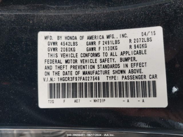 1HGCR3F97FA027548 Honda Accord Touring