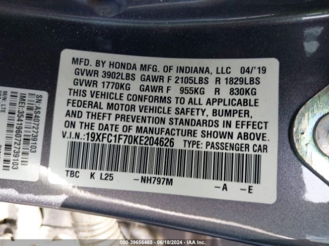 19XFC1F70KE204626 Honda Civic Ex-l