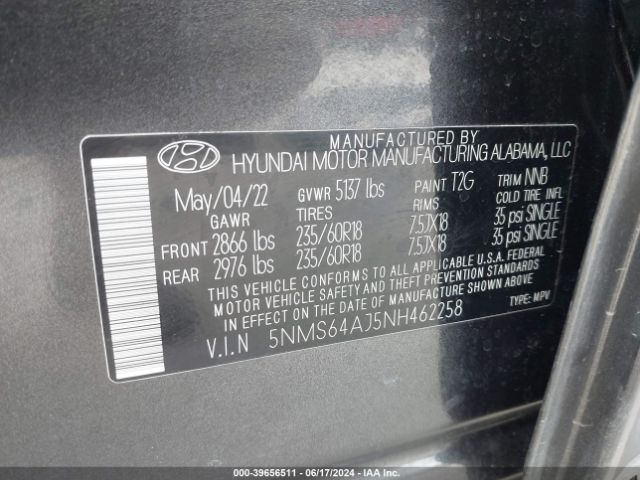 5NMS64AJ5NH462258 Hyundai Santa Fe Xrt