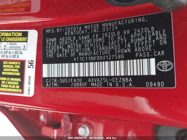 Toyota CAMRY LE 2024 4T1C11BK9RU127586 Image 9