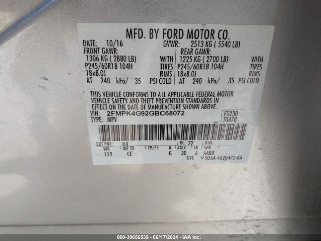2FMPK4G92GBC68072 Ford EDGE SE