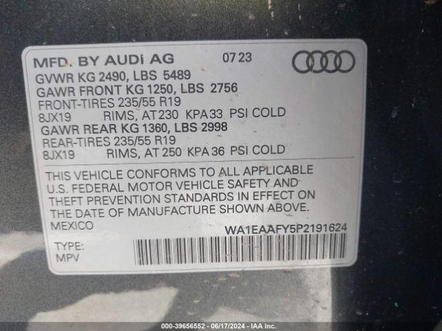 WA1EAAFY5P2191624 Audi Q5 Premium Plus 45 Tfsi S Line Quattro
