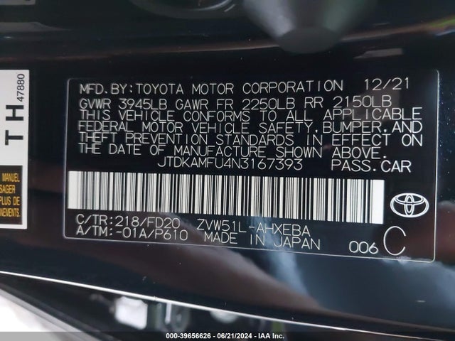 Toyota Prius Le 2022 JTDKAMFU4N3167393 Image 9