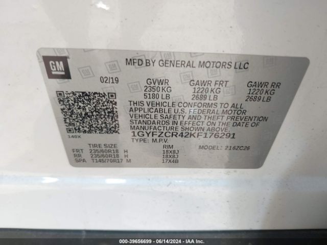 1GYFZCR42KF176291 Cadillac Xt4 Premium Luxury