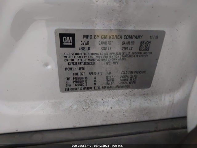 Chevrolet Trax Fwd Lt 2020 KL7CJLSB7LB056369 Image 9