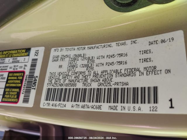 5TFAZ5CN0KX085088 Toyota Tacoma Sr5 V6