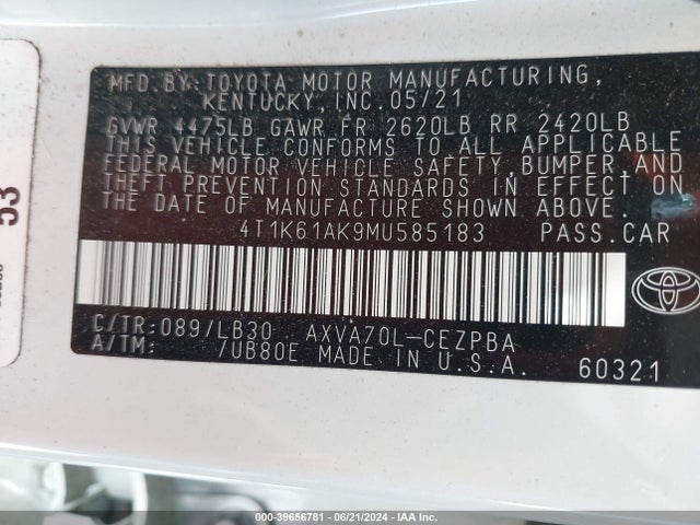 4T1K61AK9MU585183 Toyota CAMRY XSE