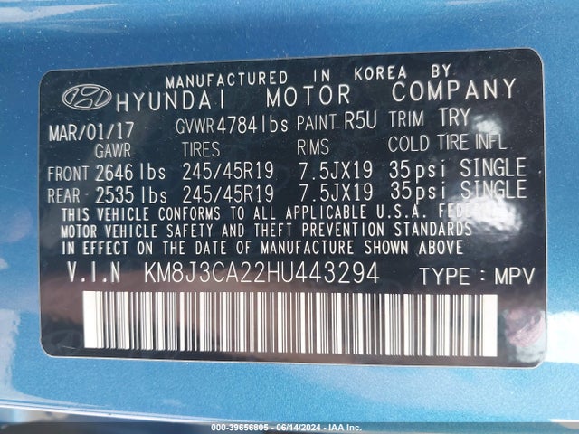Hyundai Tucson Night 2017 KM8J3CA22HU443294 Image 9