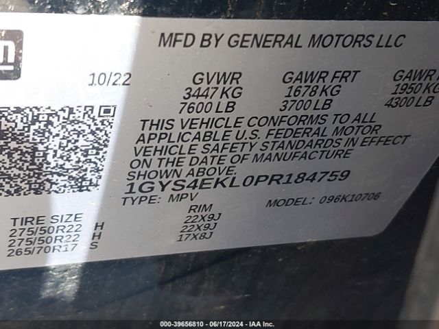1GYS4EKL0PR184759 Cadillac Escalade 4wd Sport