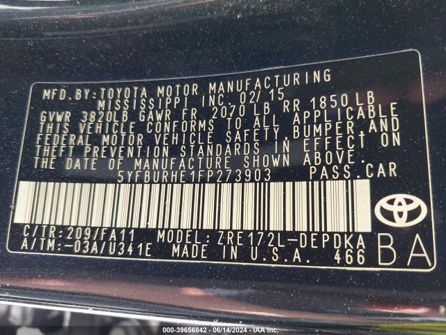Toyota COROLLA L 2015 5YFBURHE1FP273903 Image 9