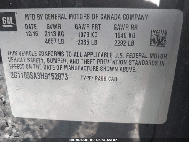 Chevrolet IMPALA 1LT 2017 2G1105SA3H9152873 Image 9