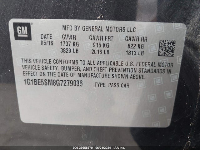 Chevrolet Cruze Lt Auto 2016 1G1BE5SM8G7279036 Image 9