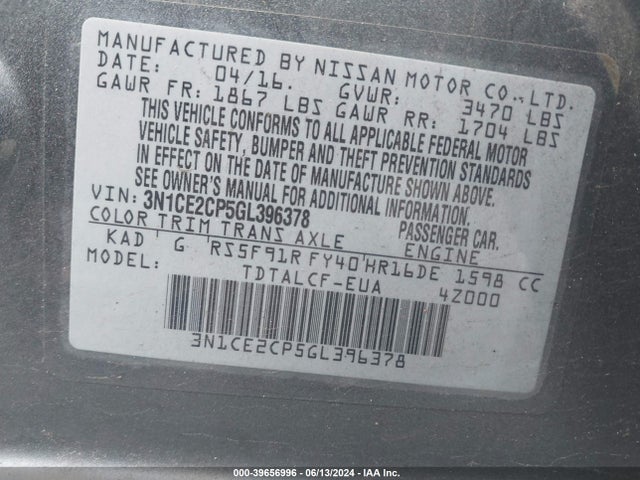 Nissan Versa Note S (sr) 2016 3N1CE2CP5GL396378 Image 9