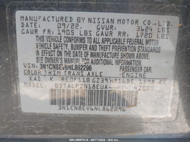 3N1CN8EV6NL862296 Nissan Versa 1.6 Sv Xtronic Cvt