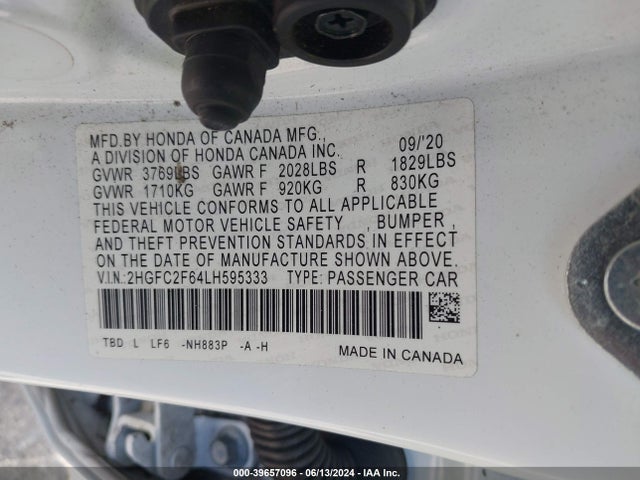 Honda Civic Lx 2020 2HGFC2F64LH595333 Image 9