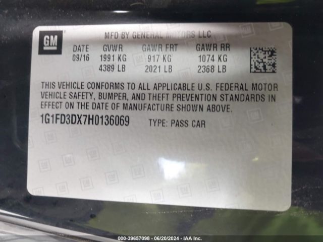 1G1FD3DX7H0136069 Chevrolet Camaro 2lt